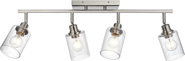 WINSHEN 3-Light Rotatable Track Lighting Kit, Brushed Nickel Semi Flush Mount Ceiling Light Vanity Lighting Fixtures Spotlight, Seeded Glass Shades