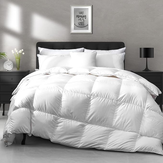 APSMILE Lightweight Feathers Down Comforter Oversized King, Cooling Feathers Down Duvet for Warm Weather -100% Organic Cotton, 750 Fill Power Down Quilt Thin Summer Duvet (Ivory White, 120x98)