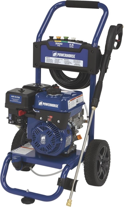 Powerhorse Gas Cold Water Pressure Washer, 3400 PSI, 2.7 GPM, Maintenance-Free Axial Pump, Steel Tube Frame