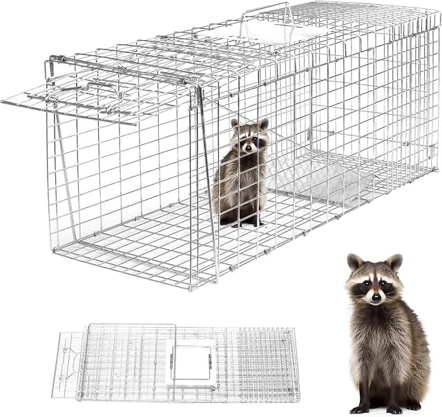 Animal Trap 26"x10"x9" Cage Trap,Heavy Duty Folding Raccoon Traps Live Animal Cage Trap,Humane Catch and Release Stray Cats,Squirrels,Rabbits