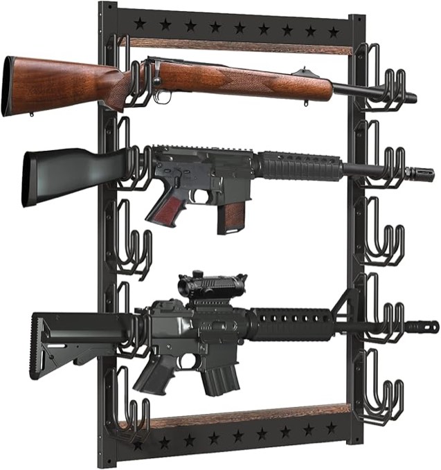 Wall Mount Gun Rack, 5 Rifle Shotgun Gun Bow Horizontal Hanger, Heavy Duty Steel Storage Indoor Display Rack -MK887A