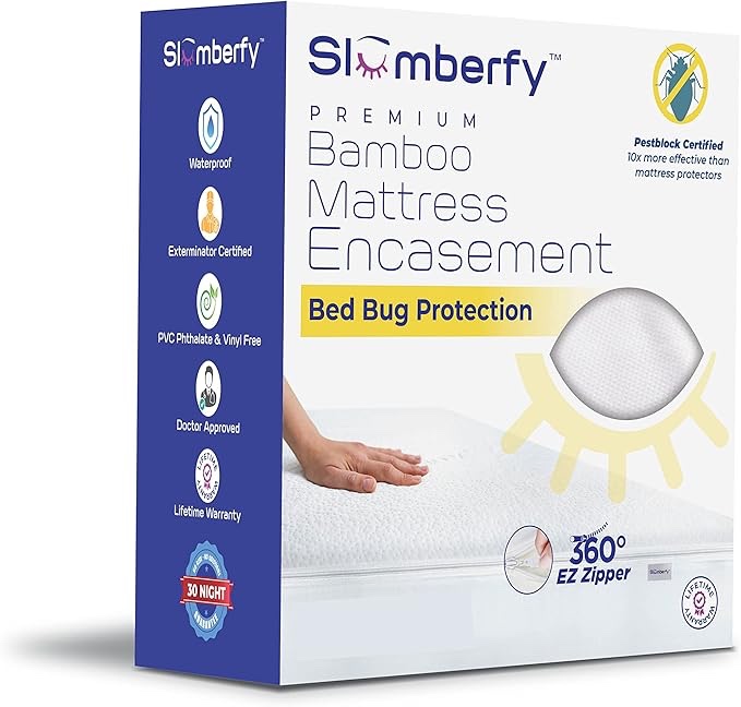 Full Size Waterproof Bamboo Mattress Encasement by Slumberfy - Premium Skin-Safe Mattress Protector with 360° EZ Zipper, Lab-Tested Bed Bug, Zippered Mattress Encasement (54x75 in)