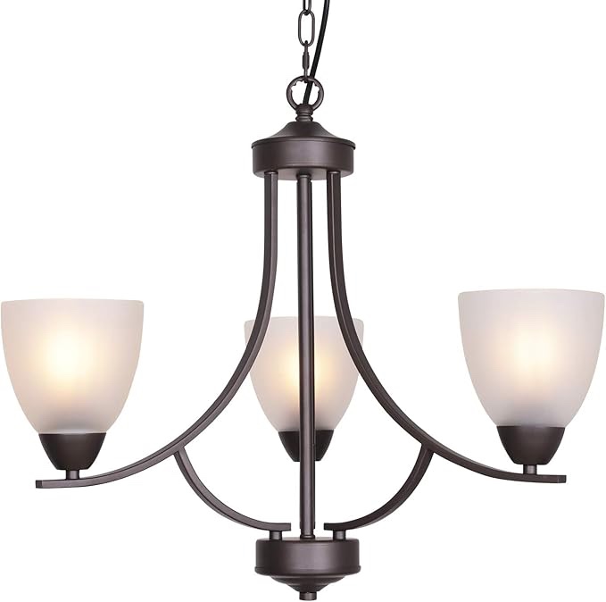 VINLUZ 3 Light Shaded Contemporary Chandeliers with Alabaster Glass Oil Rubbed Bronze Modern Light Fixtures Ceiling Hanging Mid Century Pendant Lighting for Dining Room Living Room Hallway Bedroom
