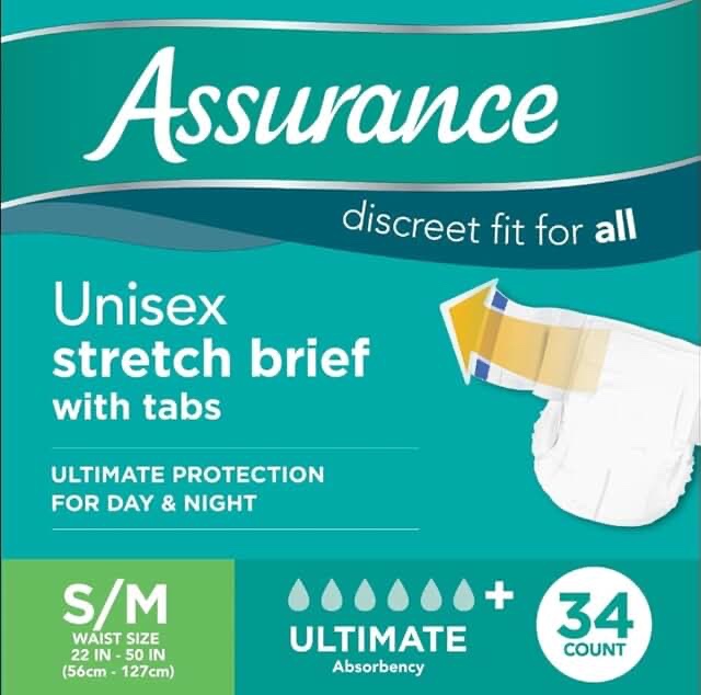 Assurance S /M Unisex Stretch Briefs With Tabs 34 Ct