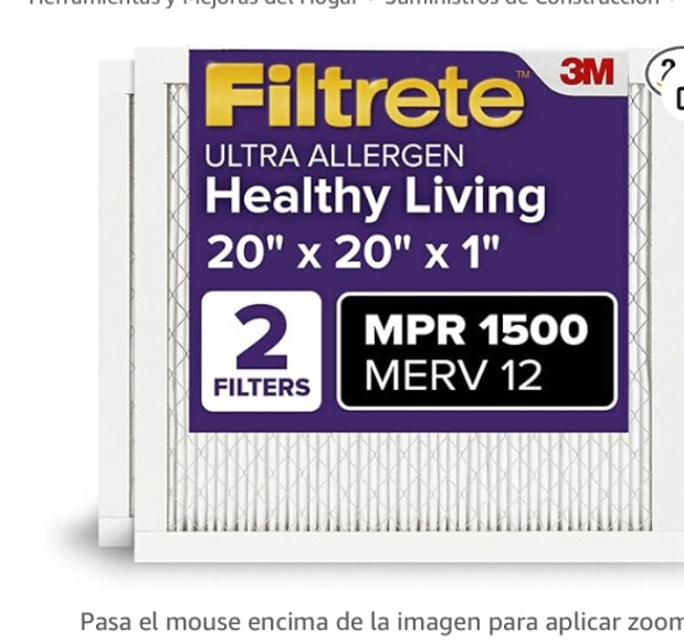 Filtrete - Filtro de aire para horno MPR 1500 MERV 12, ultra protección contra alérgenos para una vida saludable, paquete de 2 unidades (dimensiones exactas 