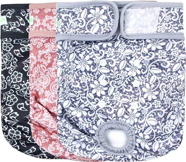 wegreeco Luxury Washable Reusable Dog Diapers (Stylish Pattern) - Durable Female Dog Diapers, Doggie Diapers, 3 Pack (Lace, XX-Large)