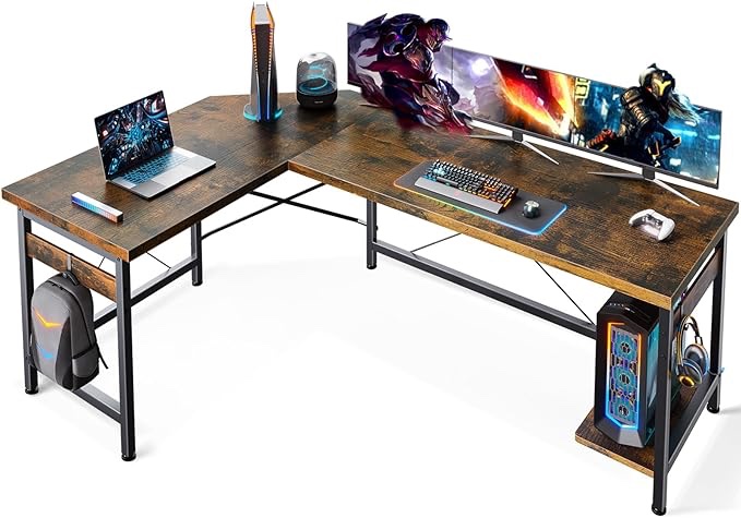 Coleshome 59" L Shaped Gaming Desk, Corner Computer Desk, Sturdy Home Office Computer Table, Writing Desk, Larger Gaming Desk Workstation, Vintage