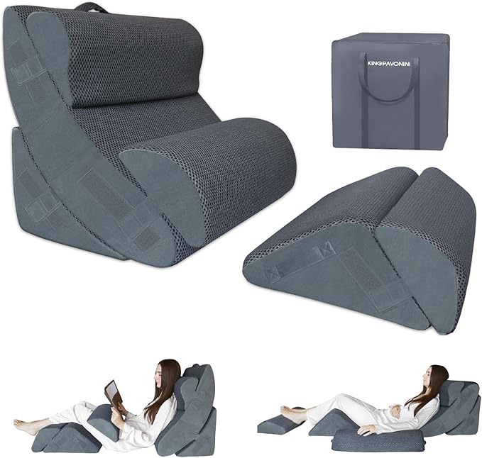 6PCS XL Orthopedic Bed Wedge Pillow for Sleeping, Gel Memory Foam Post Surgery Pillow Set for Back, Neck, Leg Support, Acid Reflux, Gerd, Anti Snoring, with Washable Cover & Travel Bag (Gray, 24'' W)