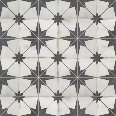 SUNWINGS Black and White Patterned Look 12-mil x 9-in W x 9-in L Groutable Waterproof Peel 
