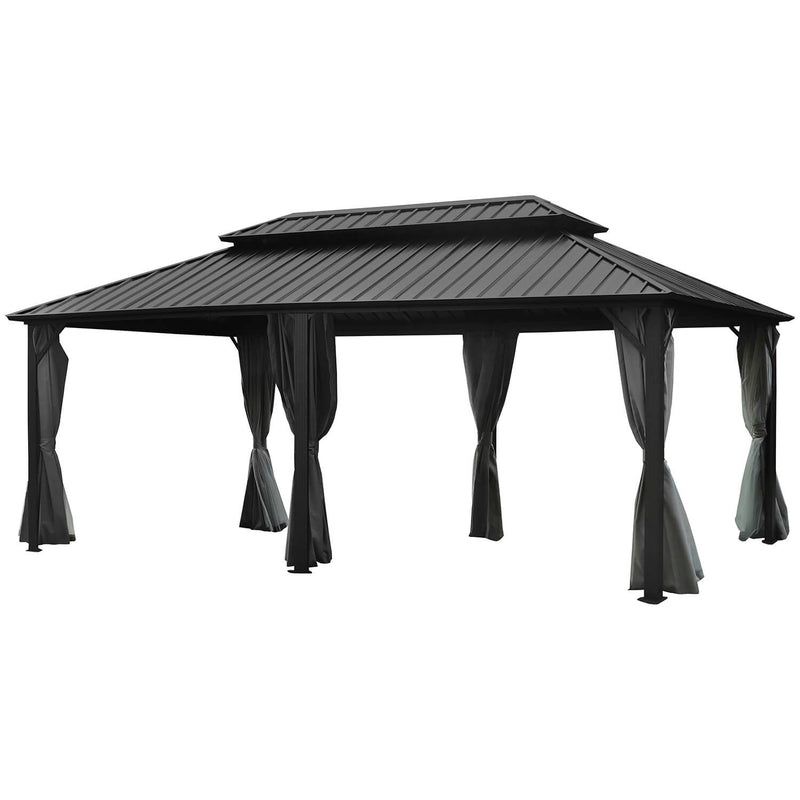 VEIKOUS 12x20 Gazebo Hardtop, Outdoor Metal Gazebo with Galvanized Steel Double Roof