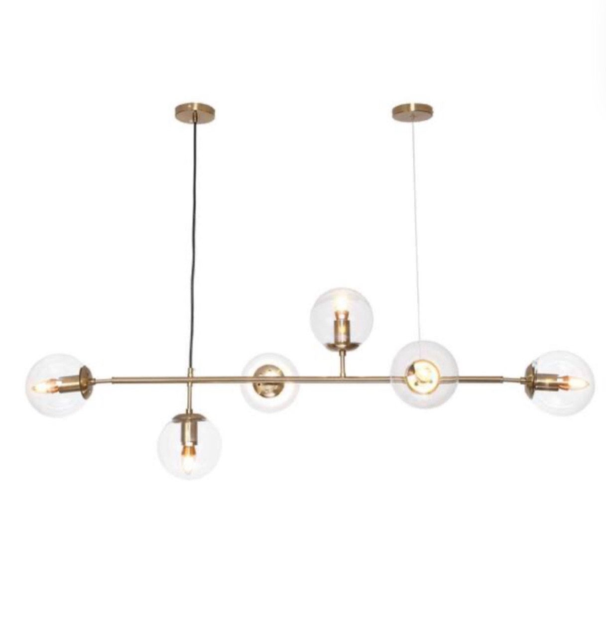60-Watt 6-Light Modern Gold Sputnik Shaded Pendant Light with Clear Globe Glass Shade, No Bulbs Included