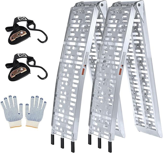 7.5' ATV Folding Truck Ramps, 1500lb. Capacity Loading Ramps for Pickup Trucks, Aluminum Ramps for Dirt Bike, UTV and Motorcycles, Truck Bed Ramp with 2 Load Straps & 2 Gloves, 2 Pcs
