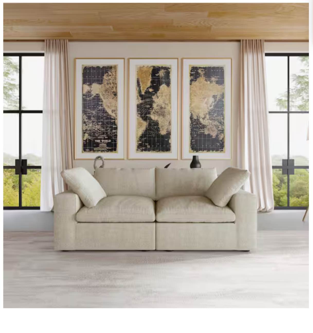 78 in. Square Arm 2-Piece Linen Modular Curved Soriana Loveseat Sectional Sofa Couch in Khaki( incomplete) 