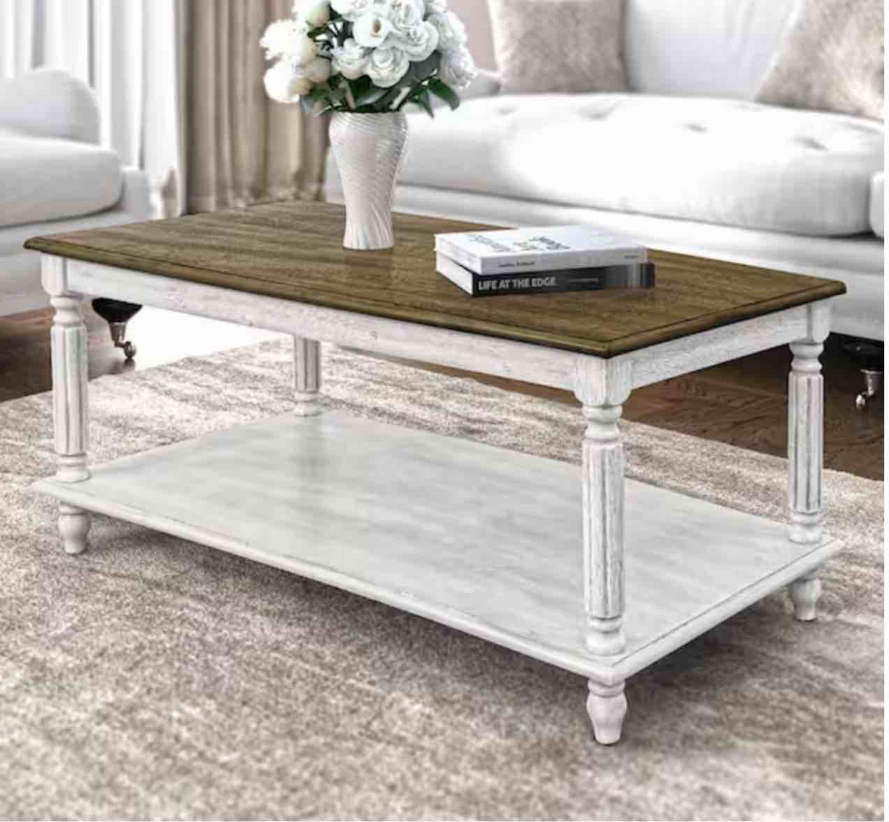 Moshiem 39.4 in. Spray Paint White Oak Rectangular Solid Wood Top Coffee Table