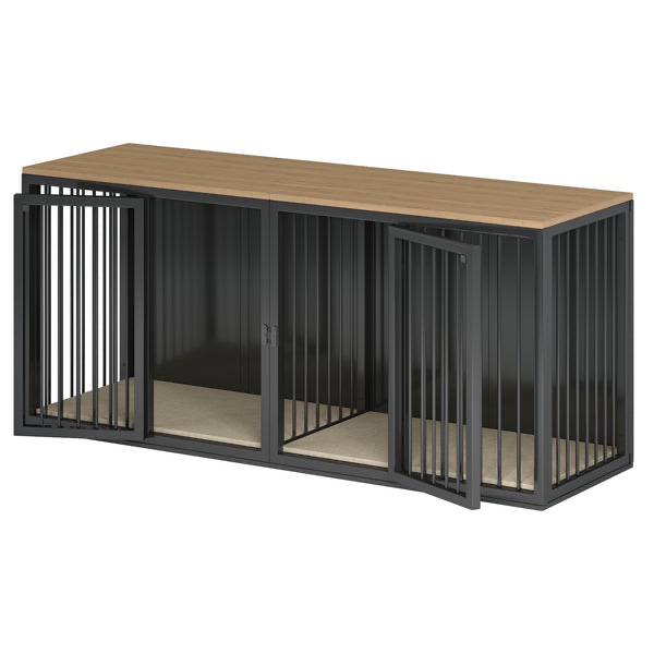 Linor All Steel Frame Large Dog Crate Furniture with Double Doors for 2 Dogs ( Box A Incomplete)