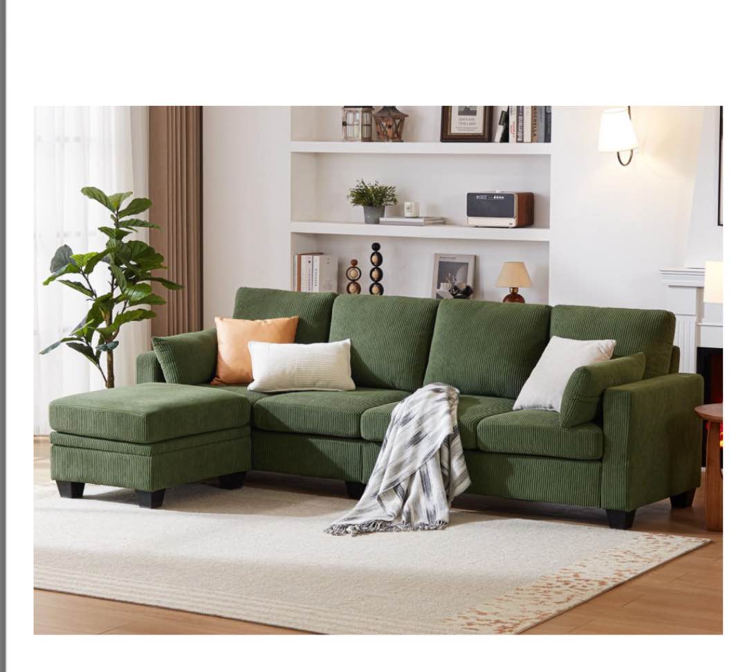 Corduroy Modular Sectional Couch with Ottoman Chaise, L Shaped 4-seat Sofa for Living Room, Apartment, Lounge, Modern Armrest Neck Support Furniture ( incomplete 1 piece only)