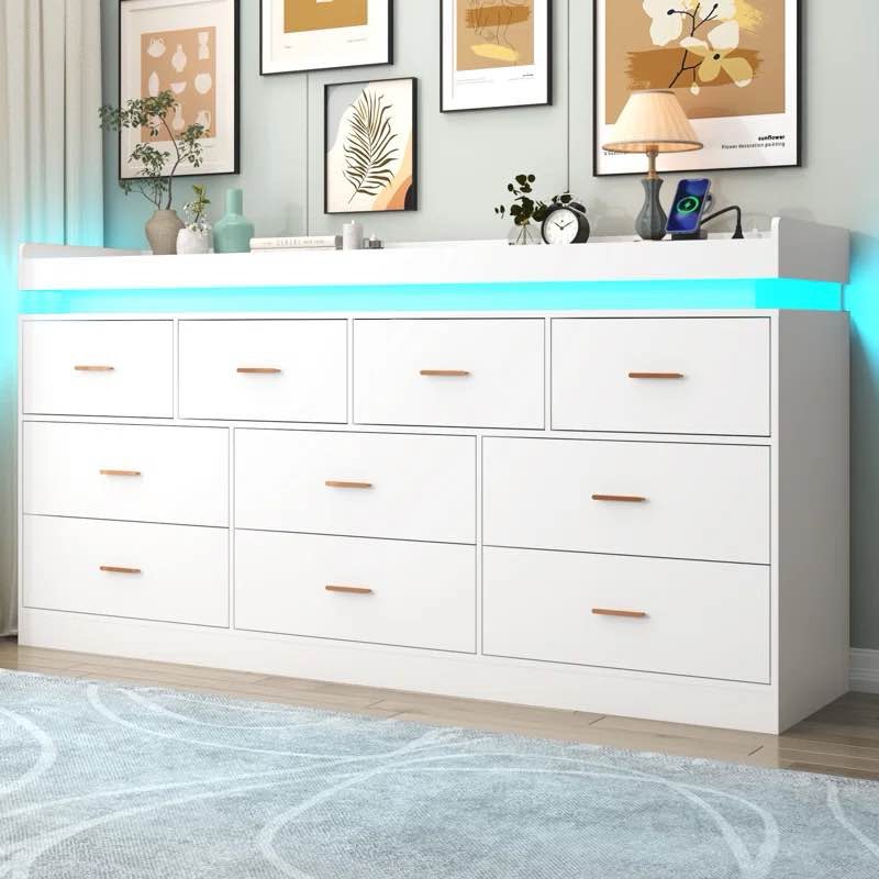 Wrought StudioTM 10 Drawer 70" W Dresser With LED Light, Sockets, USB Port ( Box B Incomplete)