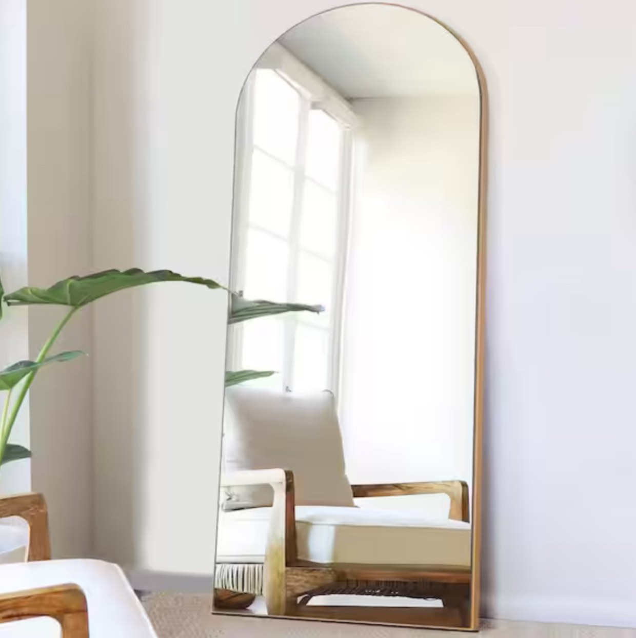 71 in. x 31 in. Modern Arched Wood Framed Gold Full Length Floor Standing Mirror