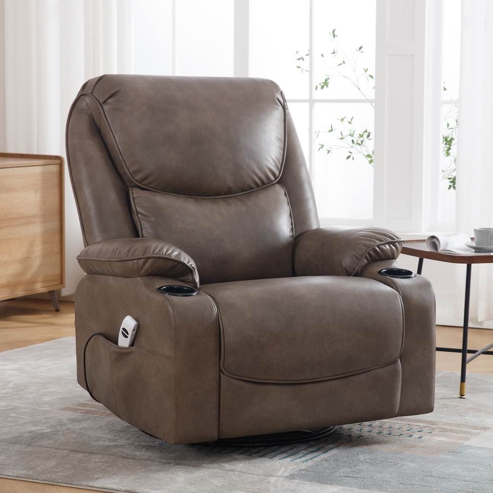 HOMYKA 34.2'' Wide Faux Leather Swivel Rocking Power Recliner Chair With USB Port ( Box A Incomplete)