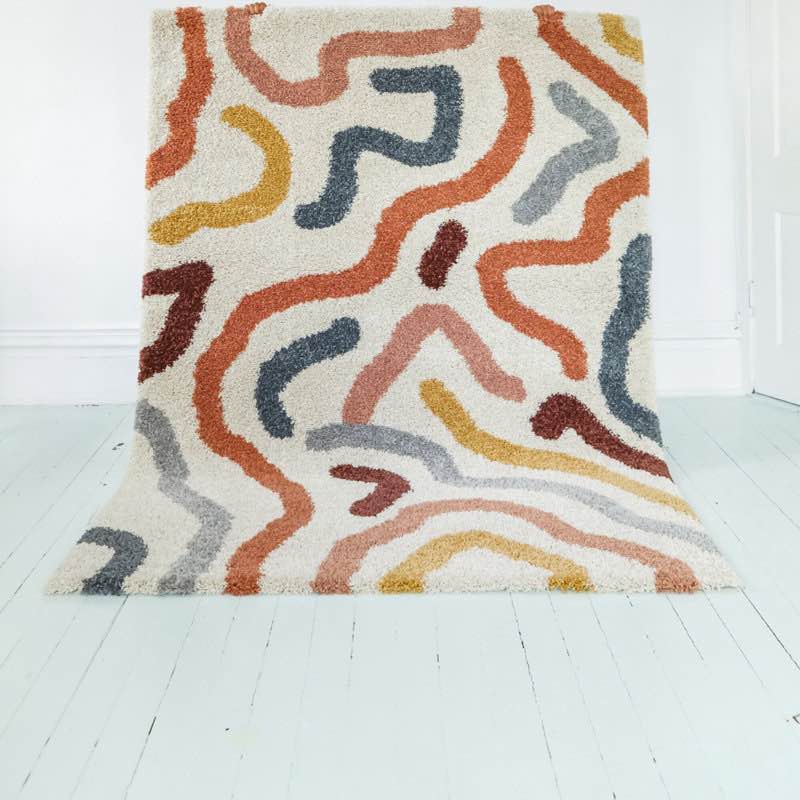 Edlow Contemporary Rainbow Colored Shag Area Rug Size 5’ x7’2