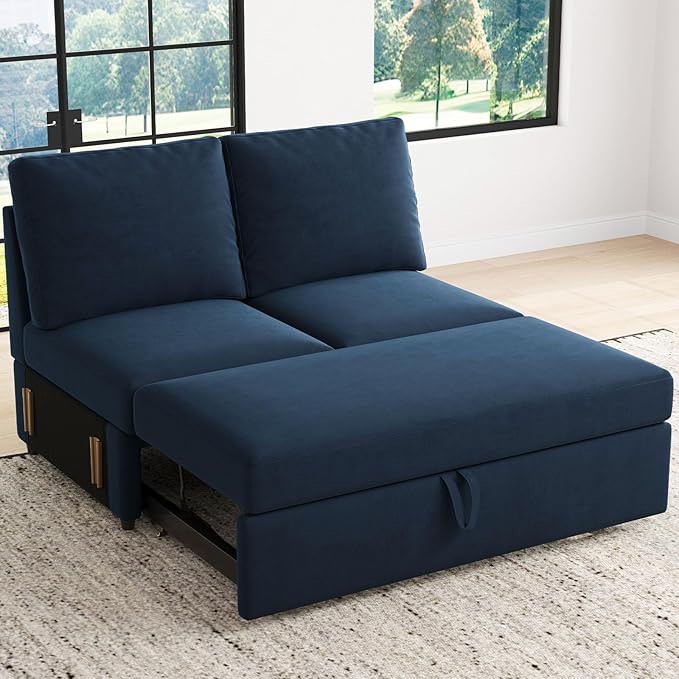 Belffin Velvet Pull Out Bed for Modular Sectional Sofa, Pull Out Couch Module for Sectional Sleeper Sofa Bed, Blue( incomplete)