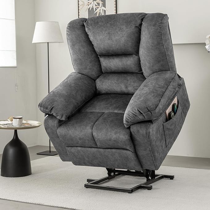 Power Home Theater Seating, Lift Recliner Single Sofa Chair with Side Pockets Lift Chair with Massage and Heat for Big Elderly People Living Room Single Sofa Recliners, Grey ( incomplete 1 piece only) 