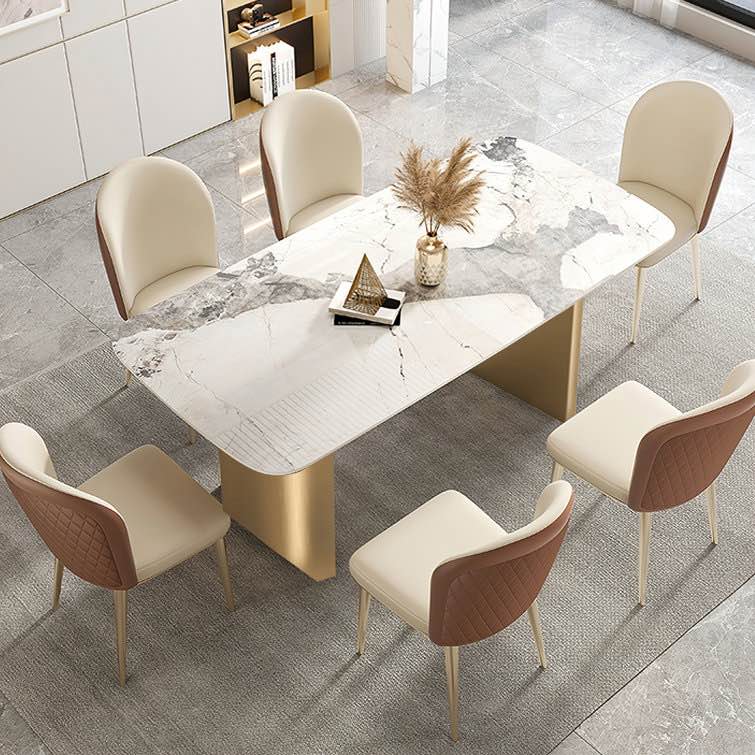 Dashona White Rectangular Sintered Stone Dining Table with Double Pedestals ( incomplete table only)