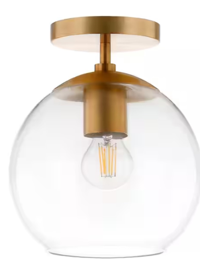 Bartlett 9 in. Brass Semi-Flush Mount with Clear Glass Shade