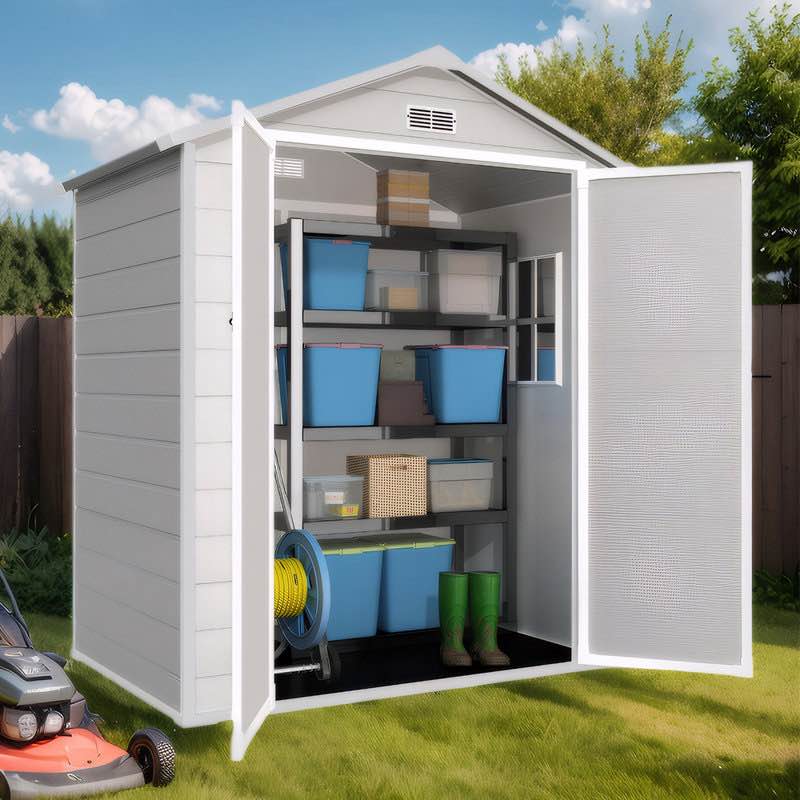 6' x 4' Resin Outdoor Storage Shed with Lockable Door & Air Vent, Garden/Backyard/Pool Tool Shed ( incomplete Box 2 of 2)