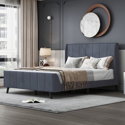ModernLuxe Gray Full Wood Platform Bed 1pcs 