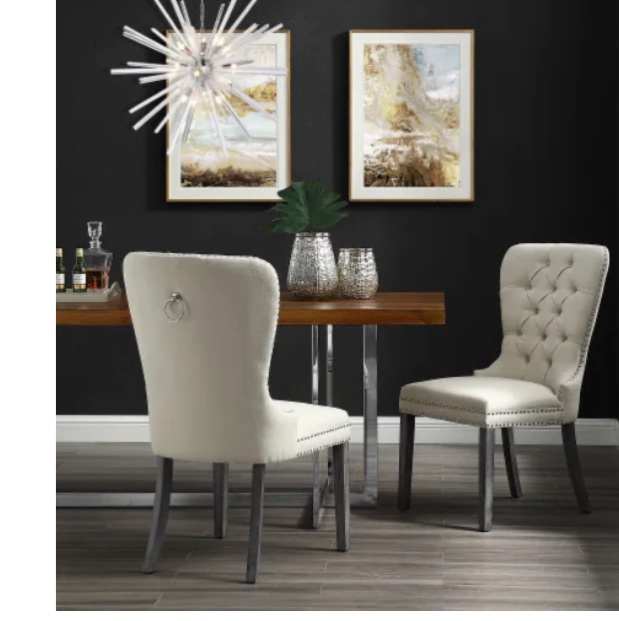 East West Furniture GAP8T03 Gallatin Parson Dining Chairs - Button Tufted Nailhead Trim Brown Linen Fabric Upholstered Similar ( incomplete 