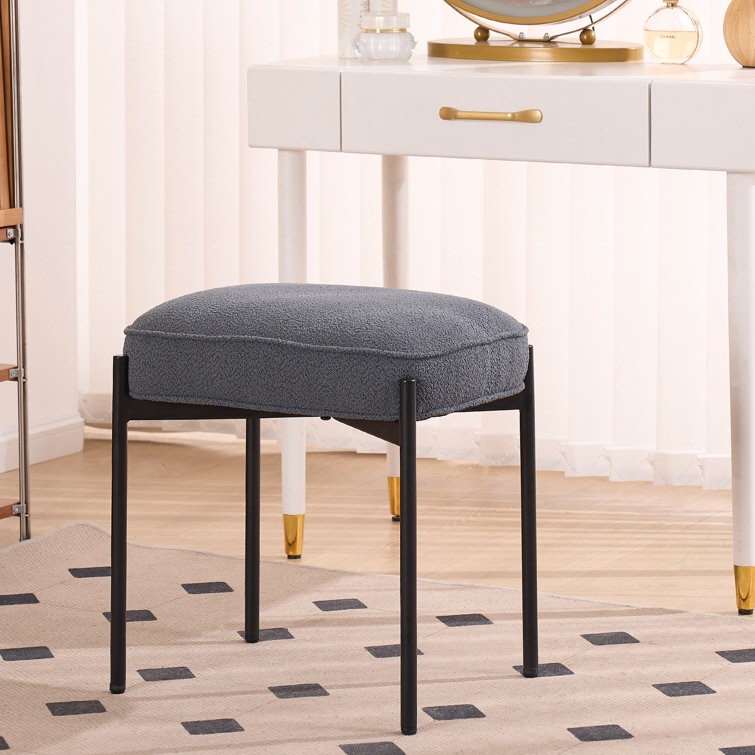 Romere Vanity Stool Fabric Upholstered Accent Stool Rectangle Makeup Stool Ottoman with Metal Legs