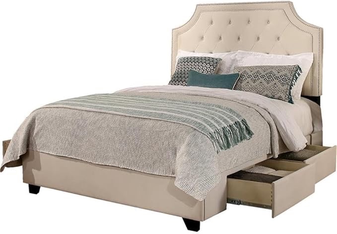 Audrey Steel-Core Platform Queen Bed/4-Drawers in Ivory Polyester Blend( incomplete)
