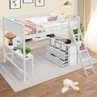 (INCOMPLETE) White Loft Bed with Desk and Shelf