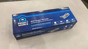 Project Source 14-inch ceramic tile cutter used for cutting tiles. It operates manually by scoring the tile and then snapping it along the score line.  Key features include:  Polished rails: Ensure smooth operation. Cutting capacity: Up to 14 inches in length, 3/8 inch in thickness. Dimensions: 19 x 6.3 x 4 inches. Suitable for: Ceramic and porcelain tiles. Not suitable for: Stone, concrete, or cement tiles. Usage: Score the tile with the cutting wheel, then use the breaker to snap the tile. Portability: Lightweight and easy to use.