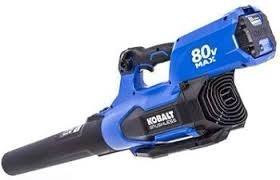 Kobalt 80V MAX cordless leaf blower with its battery and charger. Key features include: Model: Kobalt 80V MAX Type: Cordless electric leaf blower Motor: Brushless for increased power and durability Airflow: Up to 630 CFM and 140 MPH Power Source: 80V battery (included) Usage: Ideal for clearing leaves and debris from yards and hard surfaces Ergonomics: Lightweight and balanced for comfortable use Maintenance