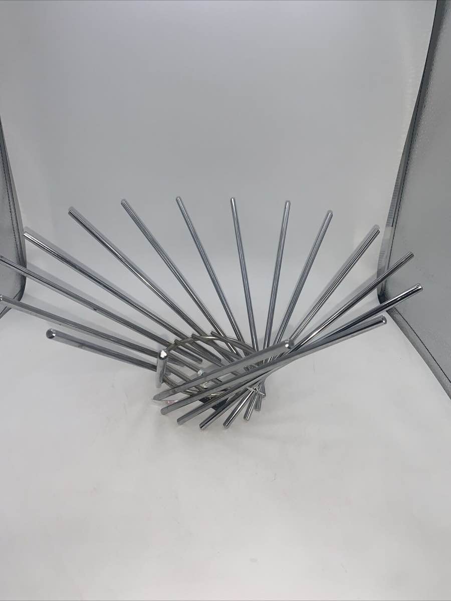 Metal Swirling Spikes Fruit Bowl Basket Mcm 1960 Art 13” Chrome starburst