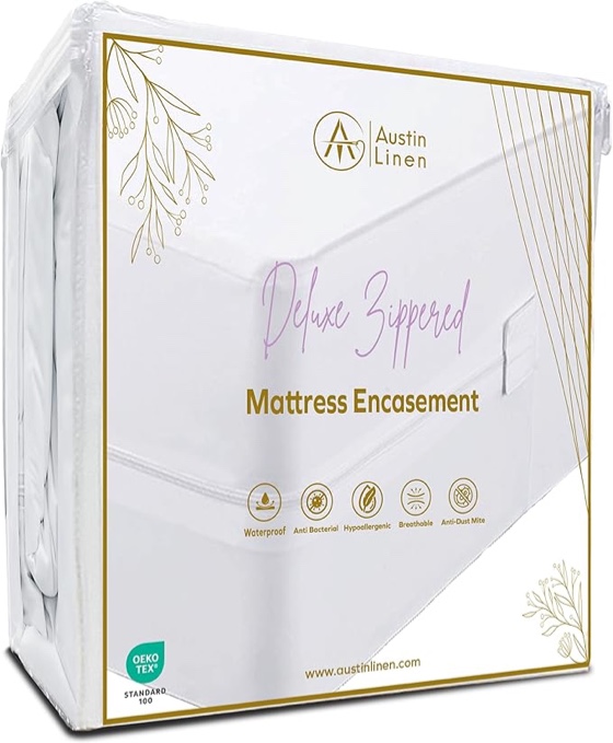 Expand-a-Grip Zippered Mattress Encasement, 6-Sided Waterproof Mattress Protector, Washable Mattress Cover, Fitted 8" to 18" Deep Mattresses Bed Encasements White 60" x 80" +18 (Queen)