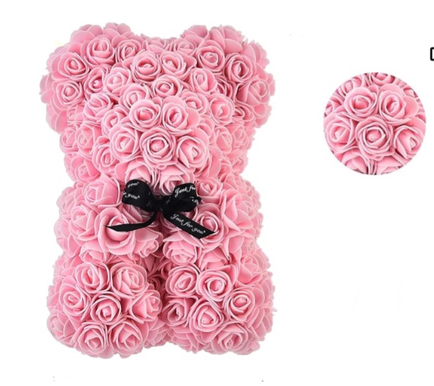 Artificial Flowers Rose Bear,Rose Teddy Bear, Flower Bear Cub, Everlasting Flower for Window Display, Anniversary Christmas Valentines Gift (Light Pink), for mom (Pink), plp01