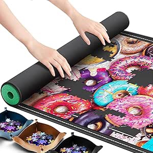 Jigsaw Puzzle Mat Roll Up Rubber No Creases 3000 to 2000 1500 1000 500 Pieces, 49” x 36” Black Large Jigsaw Puzzel Pad Matte Roll-Up Board Table Sorting Trays Saver Holder Accessories Gifts