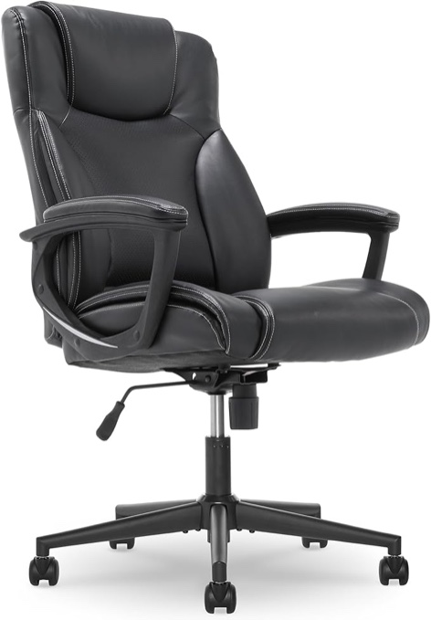 ( similar) Executive High Back Office Chair with Lumbar Support Ergonomic Upholstered Swivel Gaming Friendly Design, Bonded Leather, Black