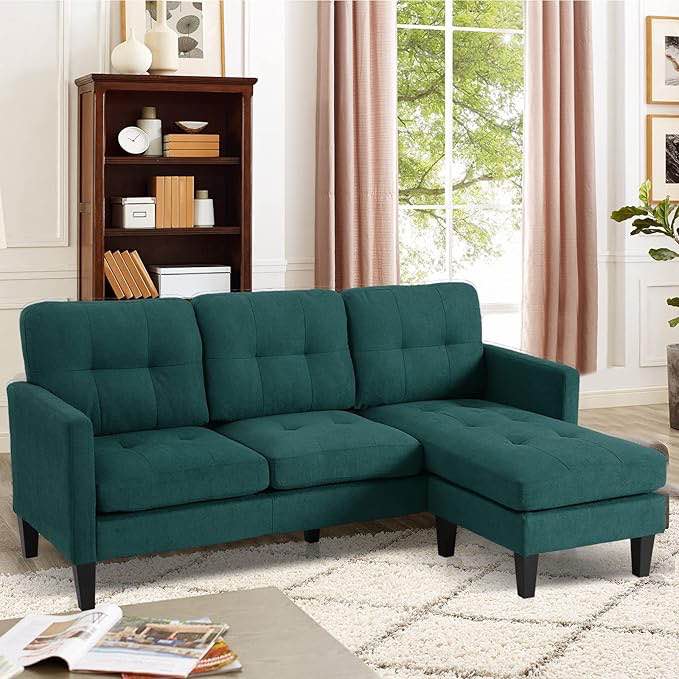 (incomplete) ( box #2/2 ) LEISU Convertible Sectional Sofa Couch, L-Shaped Couch Modern Sofa Set with Reversible Chaise for Small Living Room Apartment (Dark Green)