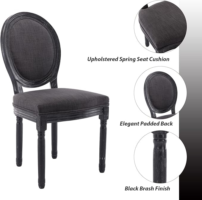 Guyou Juego de 2 sillas de comedor tapizadas negras de madera flotante, sillas de comedor estilo granja, estilo vintage, con respaldo de tela redonda con madera envejecida para cocina, sala de estar