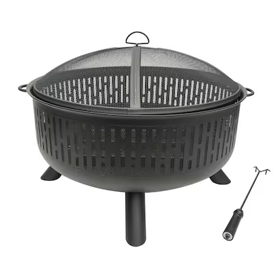allen + roth 31.5-in W Black Steel Wood-Burning Fire Pit