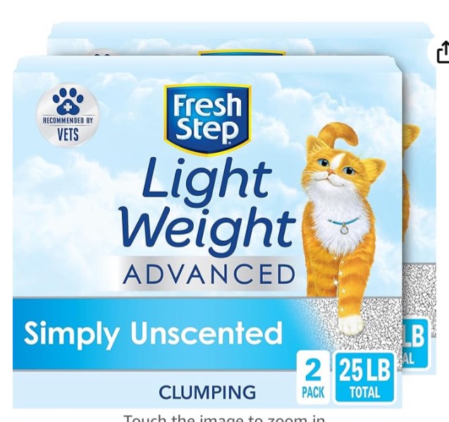 Fresh Step Light Weight Cat Litter Advanced Simply Unscented, Clumping Litter Fights Odor on Contact, 25 lbs. (2 x 12.5 lb. Box)