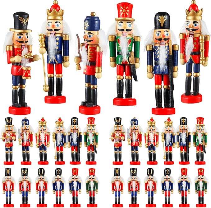Aoriher 24 Pcs Christmas Nutcracker Ornament Small Wooden Nutcracker Soldier Hanging Decorations Nutcracker Figure Christmas Ornament for Christmas Figure Decoration (Classic Style)