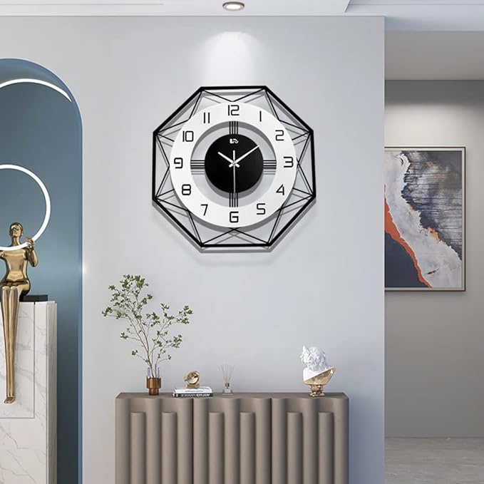 Lrfzhicg Modern Wall Clock for Bedroom Big Silent Large Decorative Wall Watch for Living Room Decor Black Office Kitchen Non Ticking Metal Indoor Wall Clock 17 Inch