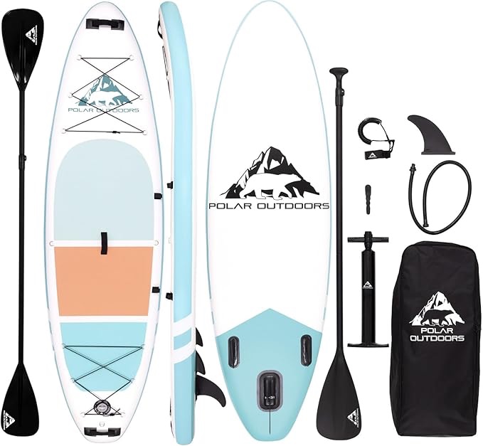 ( different color ) Polar Outdoors by Roc Inflatable Stand Up Paddle Board with Premium SUP Paddle Board Accessories, Wide Stable Design, Non-Slip Comfort Deck for Youth & Adults.
