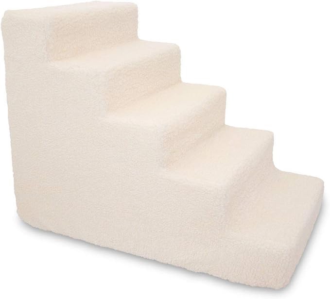 Best Pet Supplies Dog Stairs for Small Dogs & Cats, Foam Pet Steps Portable Ramp for Couch Sofa and High Bed Non-Slip Balanced Indoor Step Support, Paw Safe No Assembly - Lambswool, 5-Step