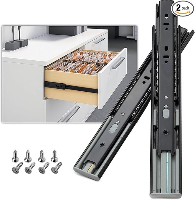 AOLISHENG 1 Pair Soft Close Drawer Slides 12 14 16 18 20 22 24 Inch 100 lb Load Capacity Side Mount Full Extension Ball Bearing Self Slow Closing Rail Cabinet Metal Runner Dresser Glide Track Black 22 Inch Cold Rolled Steel-1 Pair